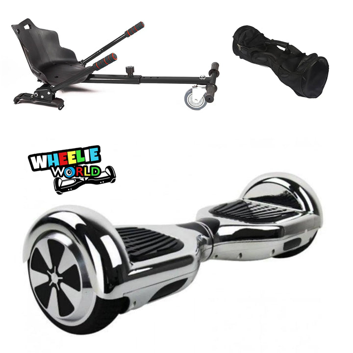 Silver Bling Hoverboard Kart Bundle