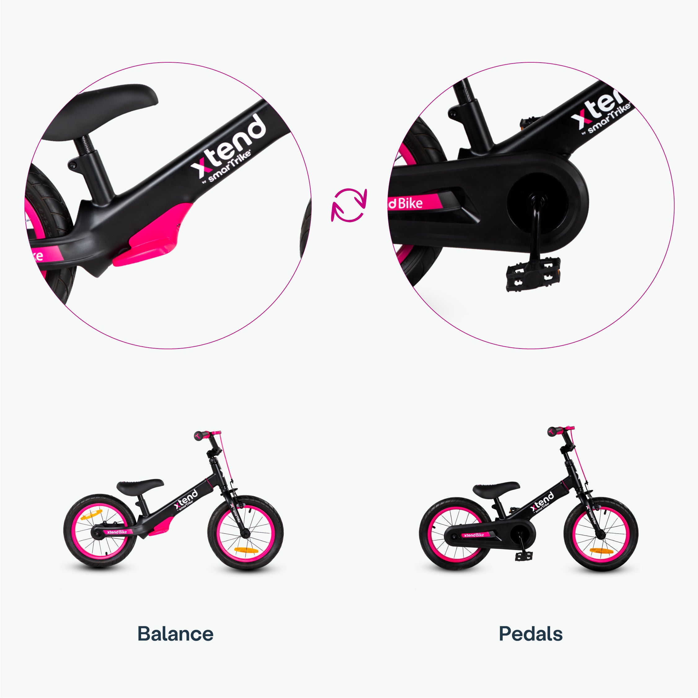 smarTrike Xtend 3 Stage Convertible Kids' Bicycle – Pink/Black